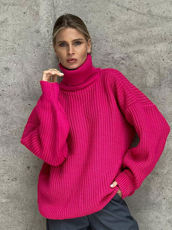 Ležerne široke pletene veste s dolčevitima Ženske zimske debljine Tople majice dugih rukava Ženske jednobojne ulične džempere