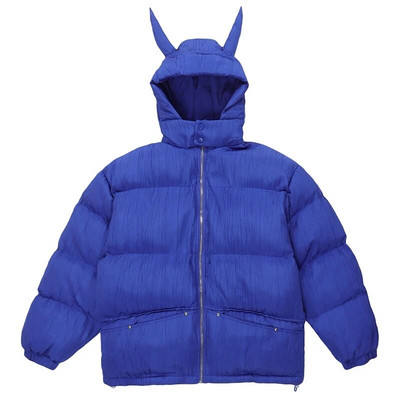 Vīriešu hiphopa parka mazā velna ragi ziemas izšuvumi galvaskausa jaka Street Hooded polsterēta jaka Y2k Harajuku silts biezs mētelis