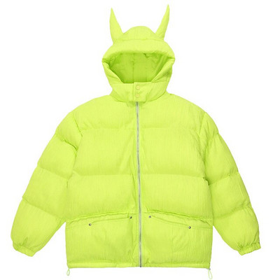 Vīriešu hiphopa parka mazā velna ragi ziemas izšuvumi galvaskausa jaka Street Hooded polsterēta jaka Y2k Harajuku silts biezs mētelis