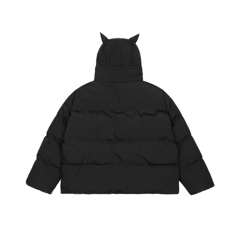 Ανδρικό χιπ χοπ Parka Little Devil Horns Χειμερινό κέντημα Skull Jacket Street με κουκούλα με επένδυση Jacket Y2k Harajuku Warm Thicken Coat