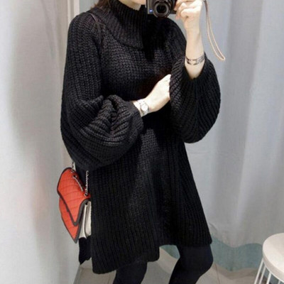 Visoki ovratnik, labavi, zadebljani, debeli konac, srednje dugačak pulover, ležerna, svestrana, uska lenja haljina, jesen i zima, ženske veleprodaje