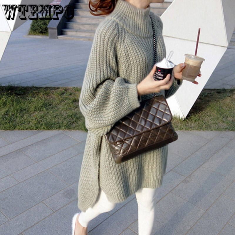 Visoki ovratnik, labavi, zadebljani, debeli konac, srednje dugačak pulover, ležerna, svestrana, uska lenja haljina, jesen i zima, ženske veleprodaje
