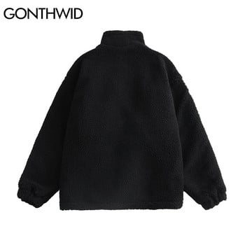 Хип-хоп полярено зимно яке с парка Streetwear Color Block Patchwork Cotton Thick Warm Varsity Fuzzy Coat 2022 Harajuku Jackets