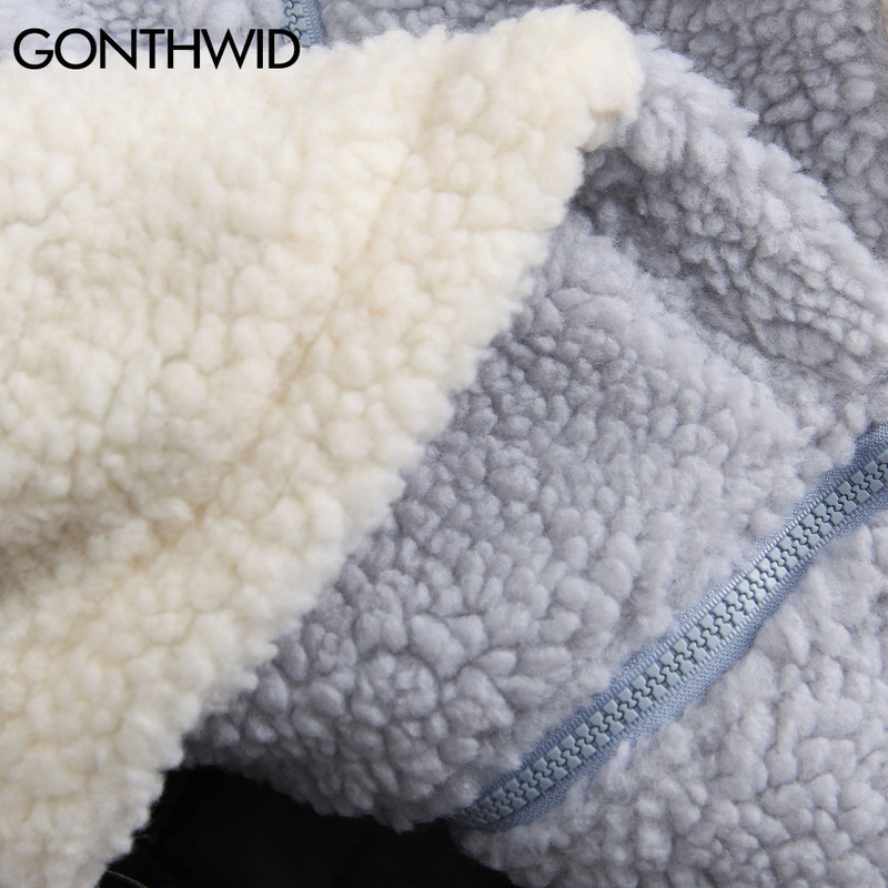 Hiphopa flīsa ziemas parka jaka Streetwear krāsains bloks raibs kokvilnas biezs silts mētelis 2022. gada Harajuku jakas