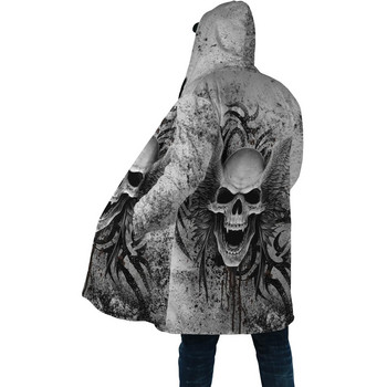 Зимно мъжко наметало с качулка Crazy Skull With Angel Wings 3D Printing Полярна ветровка Unisex Casual Thick Warm Hood cloak PF11