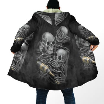 Зимно мъжко наметало с качулка Crazy Skull With Angel Wings 3D Printing Полярна ветровка Unisex Casual Thick Warm Hood cloak PF11