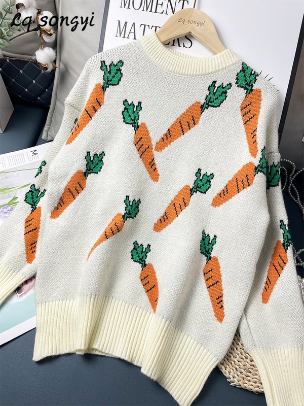Pulover Radish uzorak Jacquard pleteni puloveri Novi Jesen Zima Slatka topla dolčevita Džemper s O izrezom Lq_songyi LQ3