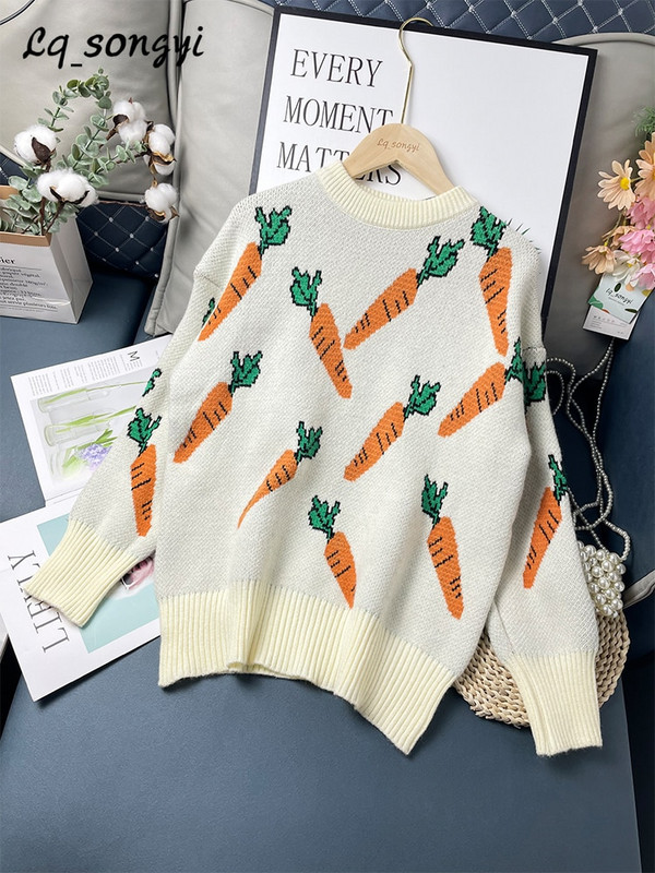 Pulover Radish uzorak Jacquard pleteni puloveri Novi Jesen Zima Slatka topla dolčevita Džemper s O izrezom Lq_songyi LQ3