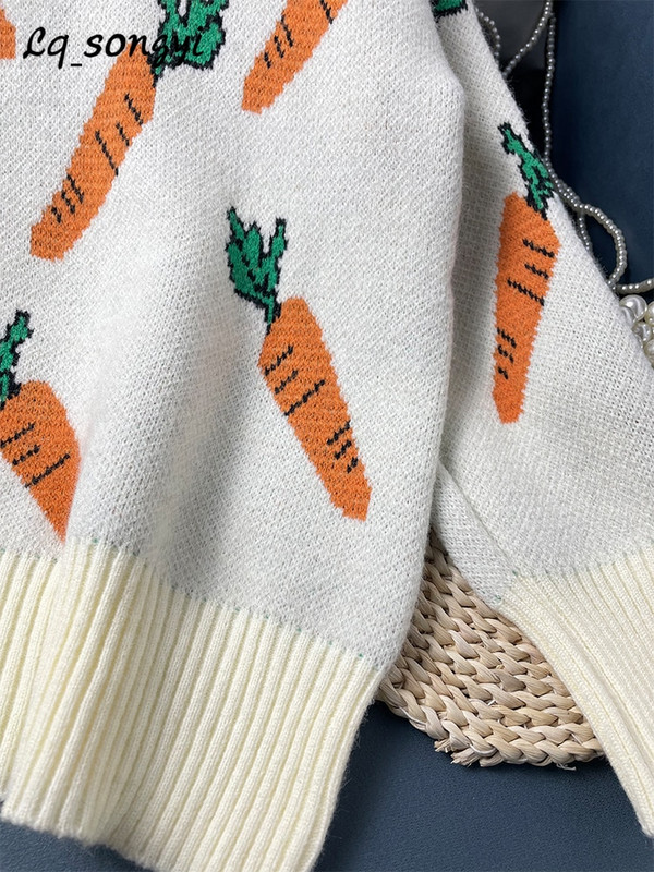 Pulover Radish uzorak Jacquard pleteni puloveri Novi Jesen Zima Slatka topla dolčevita Džemper s O izrezom Lq_songyi LQ3
