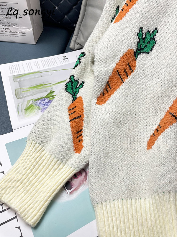 Pulover Radish uzorak Jacquard pleteni puloveri Novi Jesen Zima Slatka topla dolčevita Džemper s O izrezom Lq_songyi LQ3