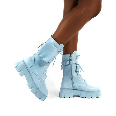 Ženske čizme s džepovima za 2020. Ženske gležnjače na vezanje Ženske čizme s kopčom, crna debela torbica Gležnjače s platformom