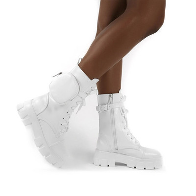 Ženske čizme s džepovima za 2020. Ženske gležnjače na vezanje Ženske čizme s kopčom, crna debela torbica Gležnjače s platformom