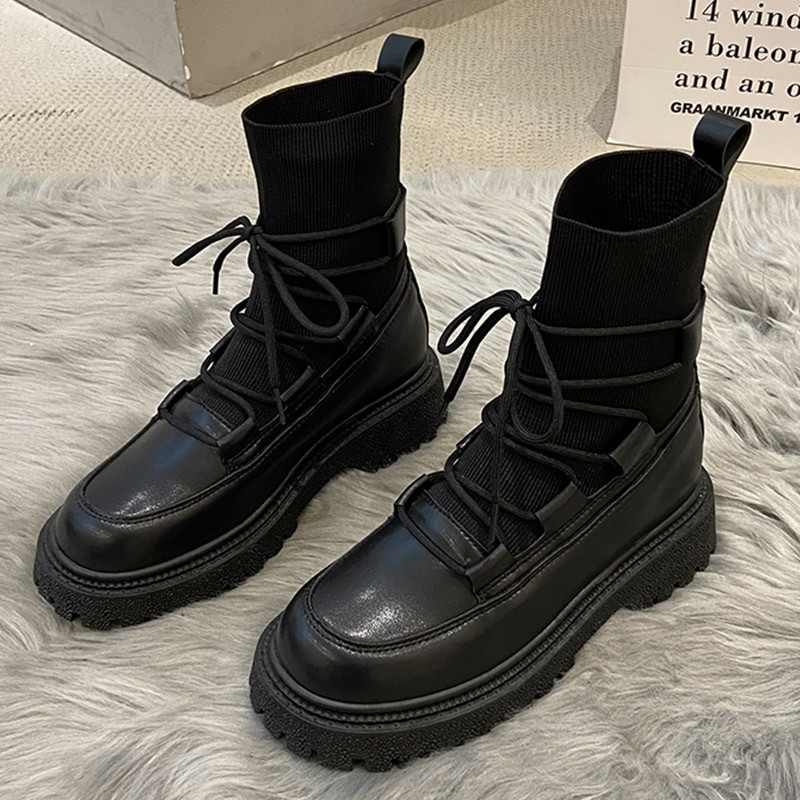 Γυναικείες μπότες Κοντές γυναικείες μπότες 2022 Φθινόπωρο χειμερινό καουτσούκ Γοτθικά γυναικεία παπούτσια Γυναικείες ελαστικές μπότες κάλτσες