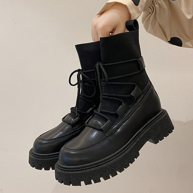 Γυναικείες μπότες Κοντές γυναικείες μπότες 2022 Φθινόπωρο χειμερινό καουτσούκ Γοτθικά γυναικεία παπούτσια Γυναικείες ελαστικές μπότες κάλτσες