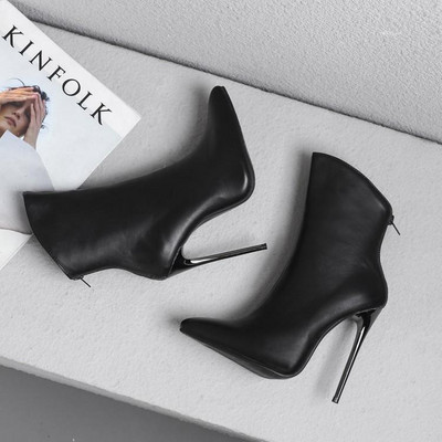 Mărimea 34-48 Pantofi sexy 12 cm Toc înalt Botine negre sexy pentru femei Rochie de toamnă