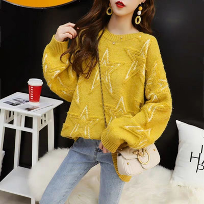 Pulover sa zvjezdanim vezom Ženski svježi džemper Jesen Zima Korejska verzija Široka bluza Ulična odjeća Puloveri Džemper Jakna Kaput