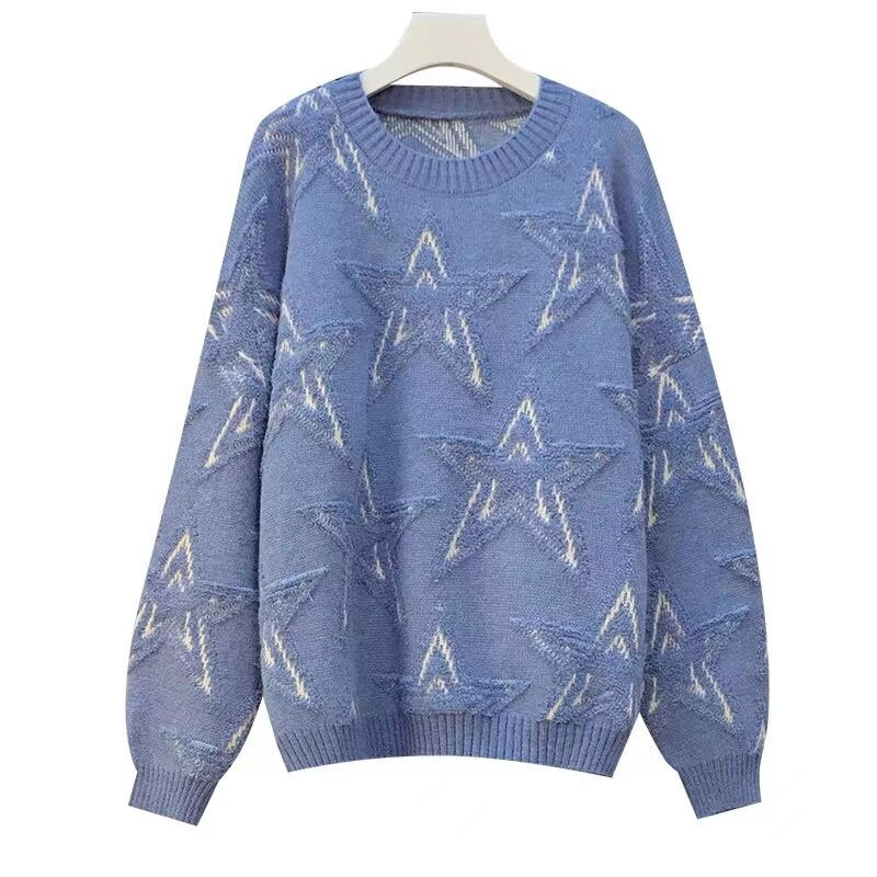 Pulover sa zvjezdanim vezom Ženski svježi džemper Jesen Zima Korejska verzija Široka bluza Ulična odjeća Puloveri Džemper Jakna Kaput