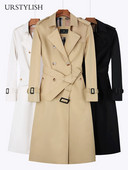 Ženska duga vjetrovka do koljena Pamučna engleska karirana podstava s dvostrukim kopčanjem Klasični krojeni Trenč kaput otporan na kišu Boutique wom