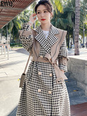 [EWQ] Περιστασιακός γιακάς με γυριστό γιακά, αντιανεμικό συνονθύλευμα, έγχρωμη ζώνη αντίθεσης με κουμπί γυναικεία εξωτερικά ενδύματα καμπαρντίνα πανωφόρια φθινόπωρο 2022