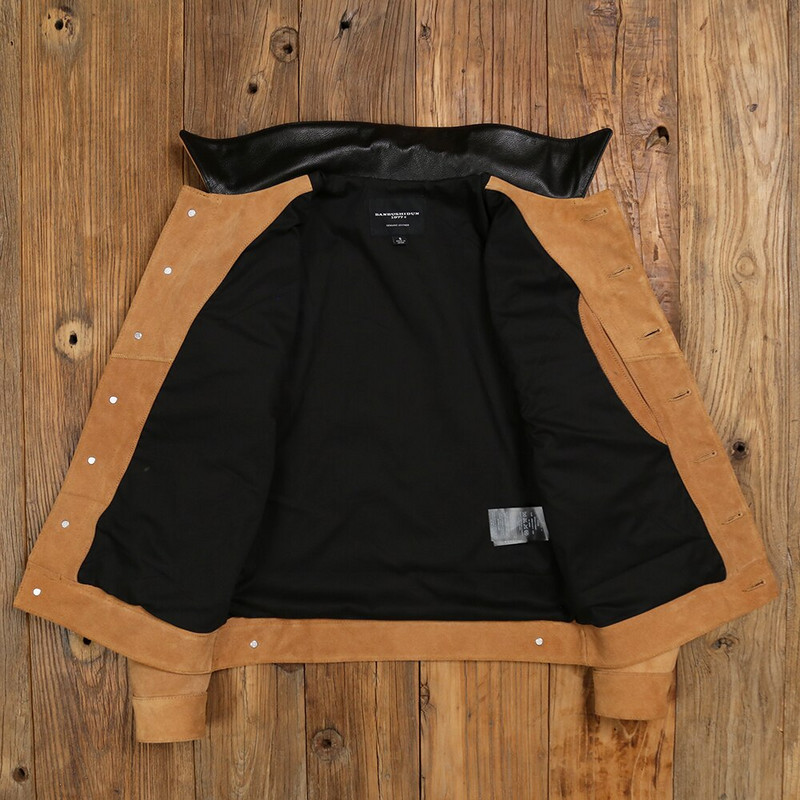 Bezmaksas sūtīšana. Super izpārdošana. Lēta zamšādas ādas jaka. Vīriešu teļa ādas mētelis klasiskā ikdienas stilā. Plāns audums no īstas ādas