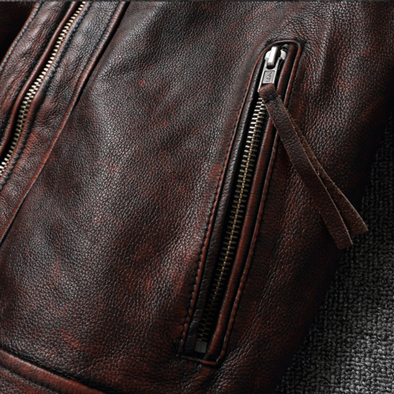 Ingyenes szállítás! Felső réteg nagy marhabőr kabát piros barna amerikai retro motoros stílusos színű kopott kabát High Sense