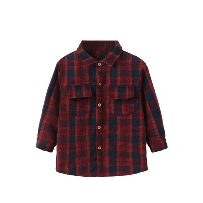 2-7 G Fashion Rudens Bērni Meitene Zēns Silts mētelis Plaids ar garām piedurknēm kabatas poga Nolaižama apkakle Krekli Mētelis Jaka Topi Ārdrēbes