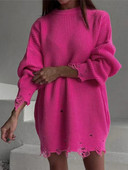 Rudens un ziemas jauns masīvs, apaļš kakla izgriezums ar garām piedurknēm, caurums, vaļīgs trikotāžas džemperis, sieviešu topi, sieviešu 2022. gada džemperis