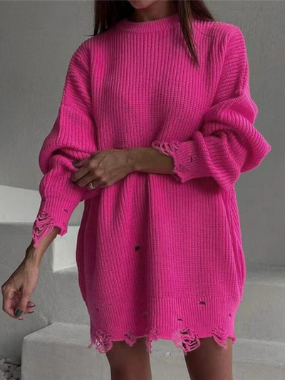 Rudens un ziemas jauns masīvs, apaļš kakla izgriezums ar garām piedurknēm, caurums, vaļīgs trikotāžas džemperis, sieviešu topi, sieviešu 2022. gada džemperis