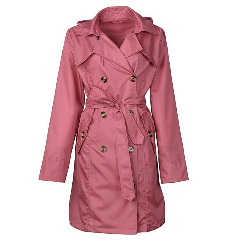 TECHOME sieviešu klasiskais divrindu mētelis, ūdensizturīgs lietusmētelis ar kapuci, garš rudens vējjaka virsdrēbes ar jostu haki