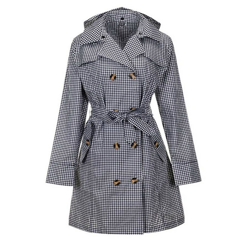 TECHOME sieviešu klasiskais divrindu mētelis, ūdensizturīgs lietusmētelis ar kapuci, garš rudens vējjaka virsdrēbes ar jostu haki