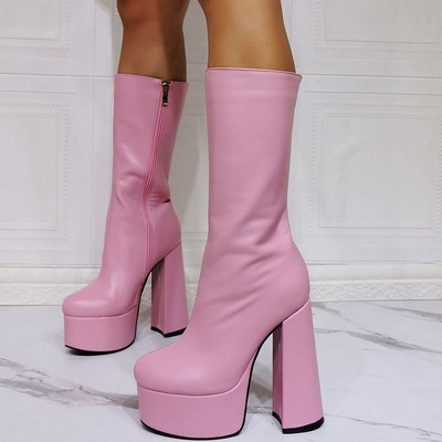 Σχέδιο επωνυμίας Εξαιρετικής ποιότητας Patchwork Μπότες με ψηλά τακούνια Πλατφόρμα 2021 Σέξι κομψά γυναικεία παπούτσια μόδας μεγάλο μέγεθος 35-47