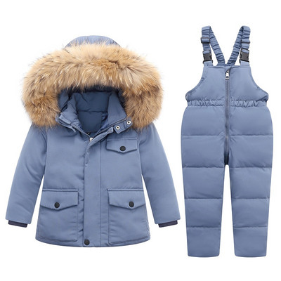 Parka Īstas kažokādas ar kapuci zēnu kombinezoni zīdaiņiem Ziemas dūnu jaka silts bērnu mētelis bērnu sniega tērps sniega mazuļu meitene Apģērbs apģērbu komplekts