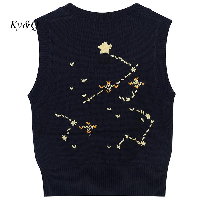 Πλεκτό γιλέκο πουλόβερ 2022 Φθινόπωρο Νέο σχέδιο Μαύρο αστέρι κατσίκας Κέντημα ιδιοσυγκρασίας Μόδα Casual Ευέλικτο μπλουζάκι με στρογγυλή λαιμόκοψη