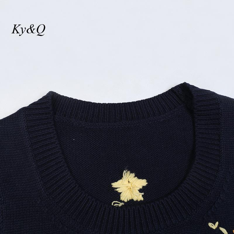 Πλεκτό γιλέκο πουλόβερ 2022 Φθινόπωρο Νέο σχέδιο Μαύρο αστέρι κατσίκας Κέντημα ιδιοσυγκρασίας Μόδα Casual Ευέλικτο μπλουζάκι με στρογγυλή λαιμόκοψη