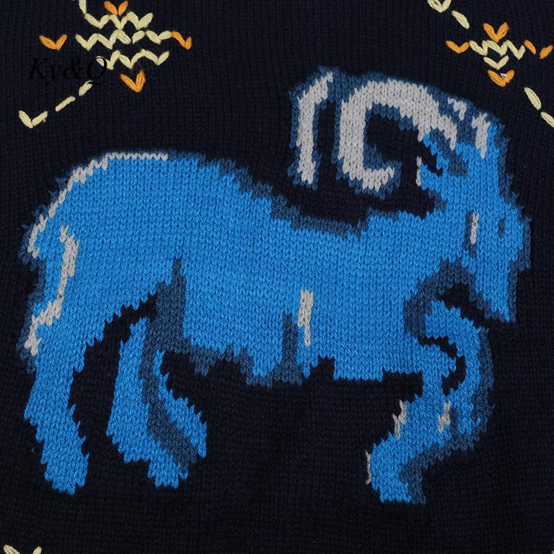 Πλεκτό γιλέκο πουλόβερ 2022 Φθινόπωρο Νέο σχέδιο Μαύρο αστέρι κατσίκας Κέντημα ιδιοσυγκρασίας Μόδα Casual Ευέλικτο μπλουζάκι με στρογγυλή λαιμόκοψη