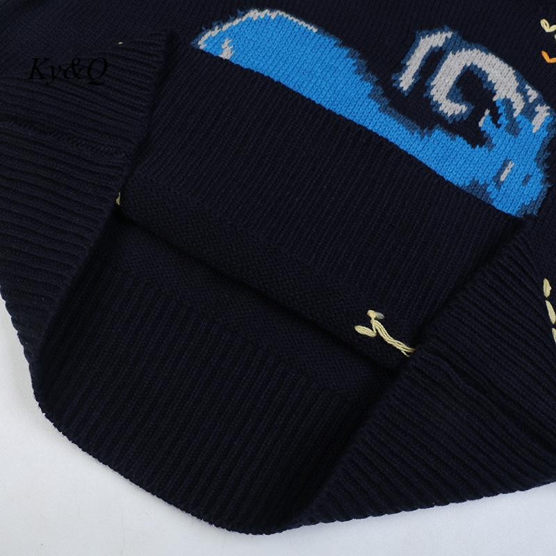 Πλεκτό γιλέκο πουλόβερ 2022 Φθινόπωρο Νέο σχέδιο Μαύρο αστέρι κατσίκας Κέντημα ιδιοσυγκρασίας Μόδα Casual Ευέλικτο μπλουζάκι με στρογγυλή λαιμόκοψη