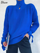 Πλεκτά πουλόβερ με μονό γιακά 2022 Κομψές μανσέτες με κορδόνια γυναικεία φθινοπωρινά χειμωνιάτικα ζεστά γυναικεία κομψά πουλόβερ