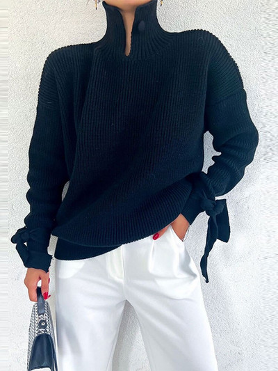 Πλεκτά πουλόβερ με μονό γιακά 2022 Κομψές μανσέτες με κορδόνια γυναικεία φθινοπωρινά χειμωνιάτικα ζεστά γυναικεία κομψά πουλόβερ