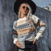 Sieviešu džemperis rudens ziemas slinks vēja džemperis brīvs, apaļš kakls ar garām piedurknēm retro korejiešu stila trikotāžas džemperis PULLOV sievietēm