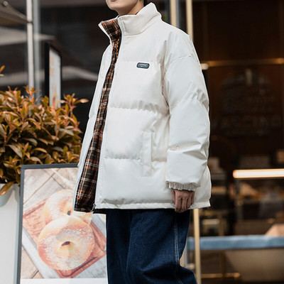 Vīriešu PU ādas parkas Privathinker biezas kokvilnas mētelis, polsterēts rūtains mētelis Modes zīmola statīvs apkakle Vīriešu unisex ziemas jakas