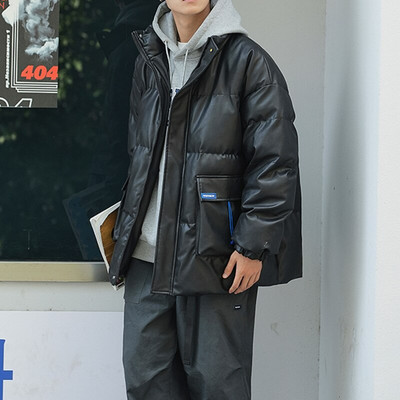 Vīriešu PU ādas parkas Privathinker biezas kokvilnas mētelis, polsterēts rūtains mētelis Modes zīmola statīvs apkakle Vīriešu unisex ziemas jakas