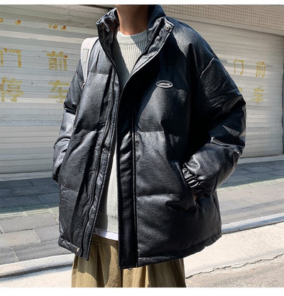 Vīriešu PU ādas parkas Privathinker biezas kokvilnas mētelis, polsterēts rūtains mētelis Modes zīmola statīvs apkakle Vīriešu unisex ziemas jakas