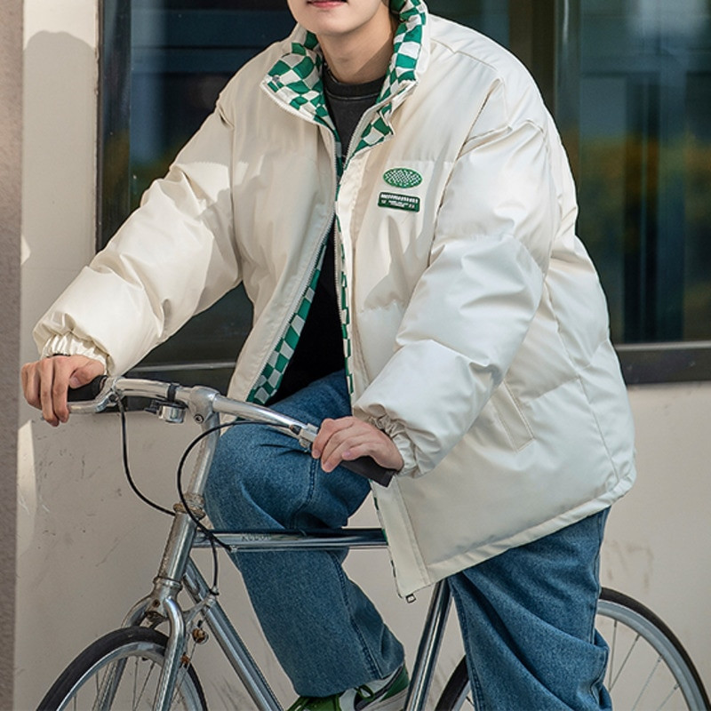 Vīriešu PU ādas parkas Privathinker biezas kokvilnas mētelis, polsterēts rūtains mētelis Modes zīmola statīvs apkakle Vīriešu unisex ziemas jakas