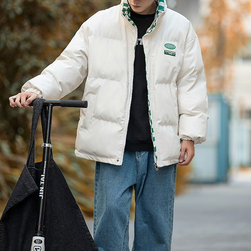 Vīriešu PU ādas parkas Privathinker biezas kokvilnas mētelis, polsterēts rūtains mētelis Modes zīmola statīvs apkakle Vīriešu unisex ziemas jakas