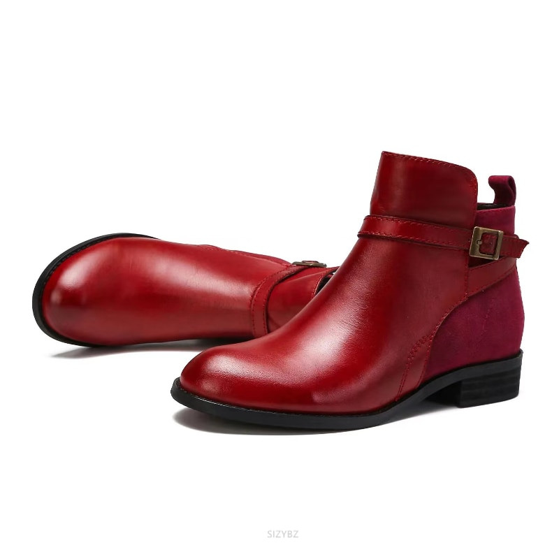 Χειμερινές στρογγυλές μπότες μόδας Κοντές μπότες με λουράκι μέχρι τον αστράγαλο Χοντρές άνετες μπότες Κομψά συνονθύλευμα Suede casual γυναικεία παπούτσια