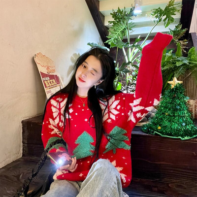 2022. gada Ziemassvētku vintage sieviešu džemperu topi Ziemassvētku lielizmēra džemperi, brīvi, sabiezināti trikotāžas topi, jauns trikotāžas mētelis