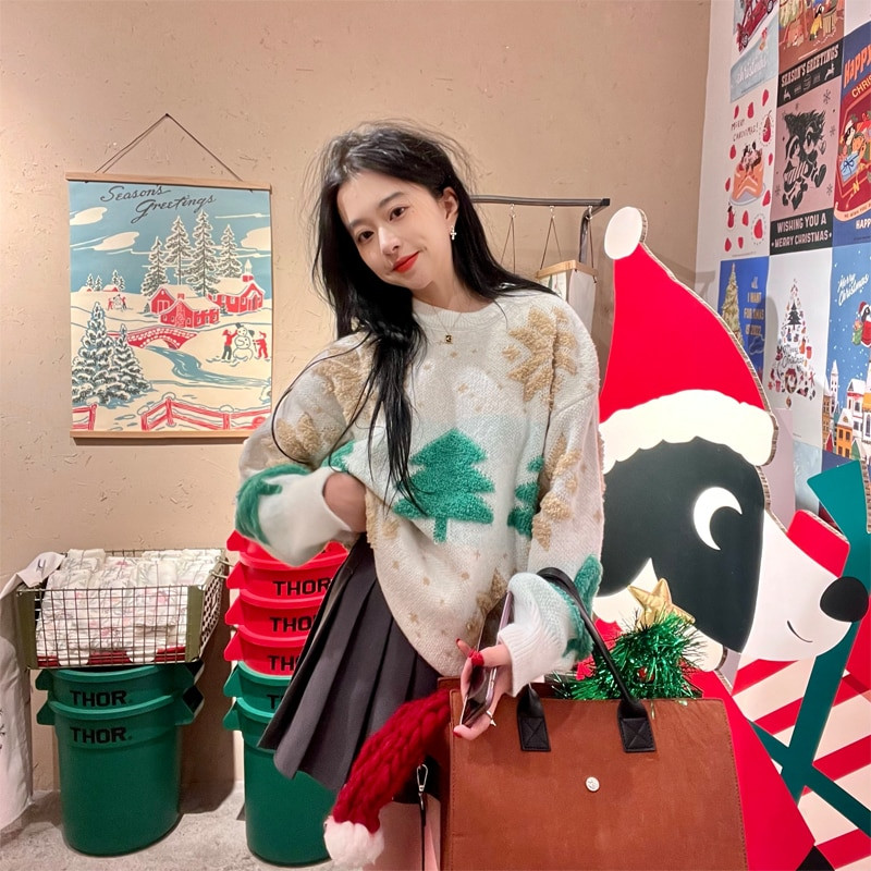 2022. gada Ziemassvētku vintage sieviešu džemperu topi Ziemassvētku lielizmēra džemperi, brīvi, sabiezināti trikotāžas topi, jauns trikotāžas mētelis