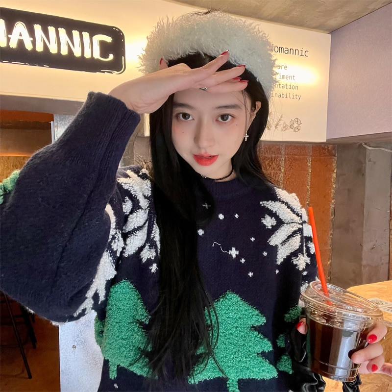 2022. gada Ziemassvētku vintage sieviešu džemperu topi Ziemassvētku lielizmēra džemperi, brīvi, sabiezināti trikotāžas topi, jauns trikotāžas mētelis