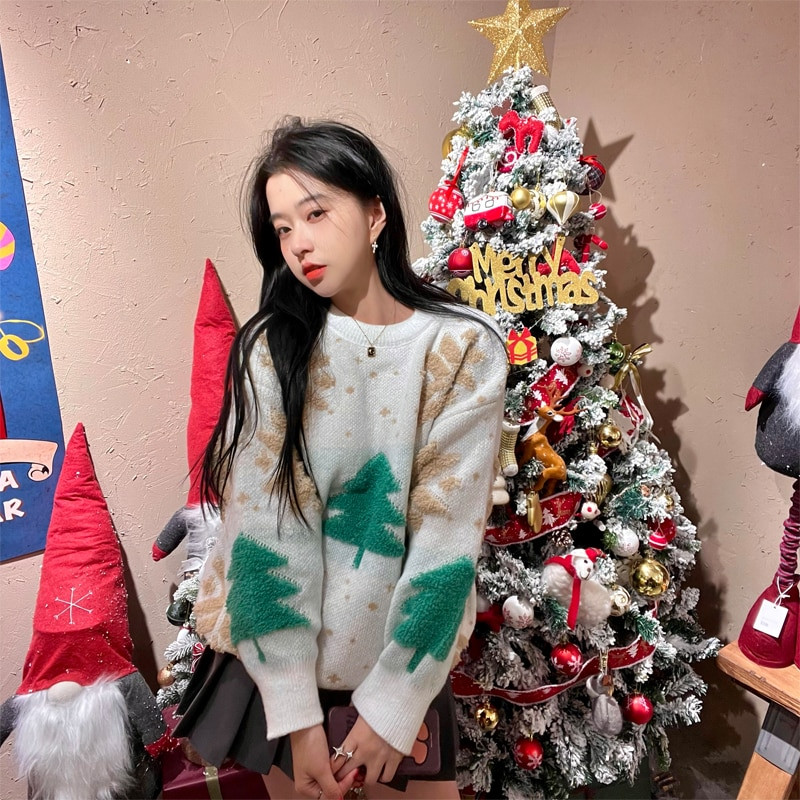 2022. gada Ziemassvētku vintage sieviešu džemperu topi Ziemassvētku lielizmēra džemperi, brīvi, sabiezināti trikotāžas topi, jauns trikotāžas mētelis