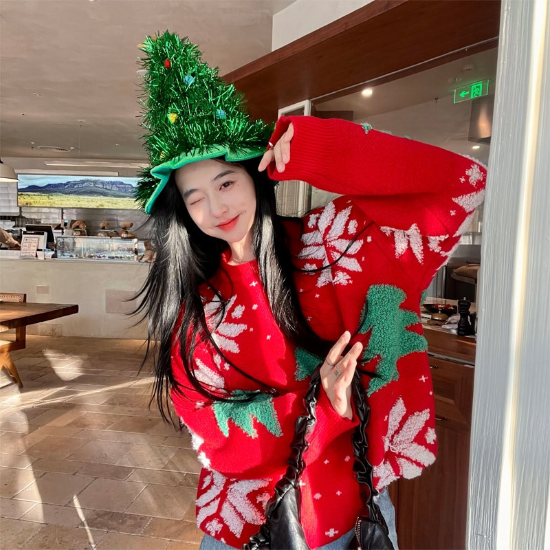 2022. gada Ziemassvētku vintage sieviešu džemperu topi Ziemassvētku lielizmēra džemperi, brīvi, sabiezināti trikotāžas topi, jauns trikotāžas mētelis